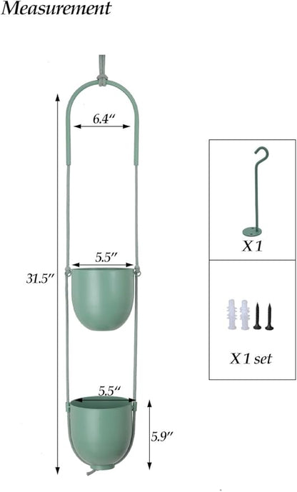 Metal Hanging Planters 2 Tiers Indoor Outdoor Modern Plant Hangers Wall Ceiling Hanging Flower Pots Baskets Kitchen Room Decor(Green)