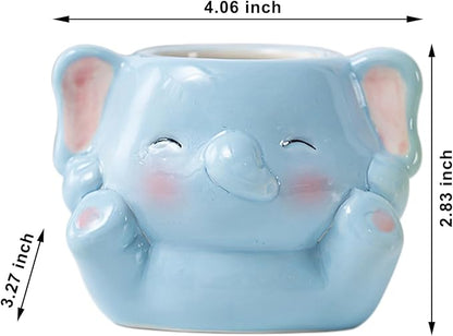 DIYOMR Cute Animals Planter, Mini Ceramic Cartoon Animal Shaped Succulent Flower Pot Indoor Air Plants Holder, Smooth Shiny Decorative Flower Cactus Planter - Plants Not Included (Baby Elephant)