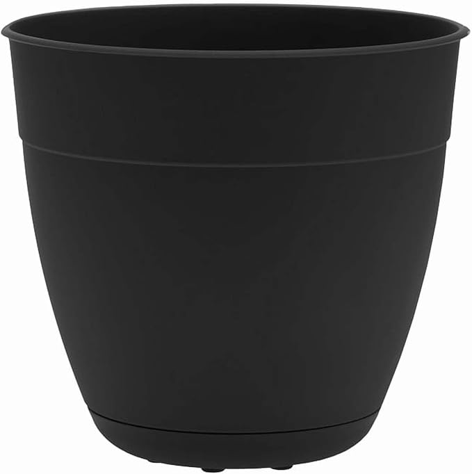 Bloem Dayton Planter with Saucer: 12" - Black - 100% Recycled Plastic Pot, Removable Saucer, Elevated Feet, for Indoor and Outdoor Use, Gardening, 3 Gallon Capacity