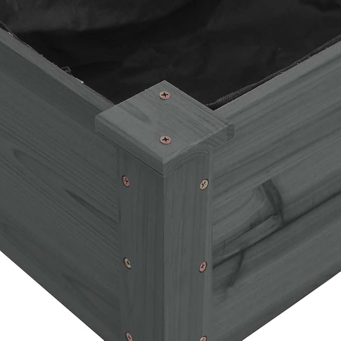 vidaXL Solid Fir Wood Raised Bed with Liner - Square Outdoor Planter Pot, Gray Finish, 47.2" x 47.2" x 9.8" for Garden/Patio Decor