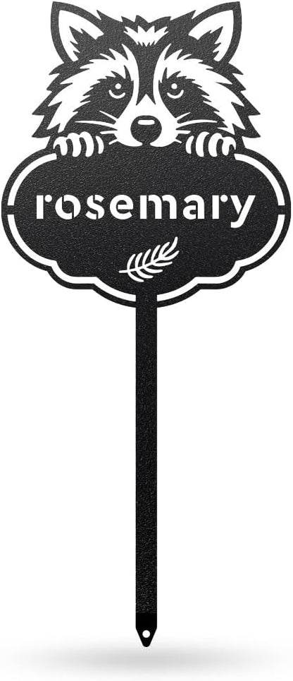 RealSteel Rocky The Raccoon Plant Markers – Cute Metal Garden Labels for Herbs & Vegetables | Outdoor Steel Plant Stakes for Garden, Greenhouse & Raised Beds | Gardening Gift | USA (ROSEMARY-B-6X13)