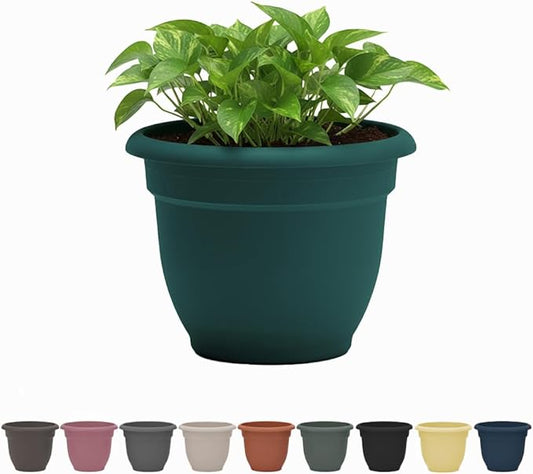 Bloem Ariana 20" Charleston Round Self-Watering Resin Planter Pot - Rolled Rim Indoor and Outdoor Gardening Planter