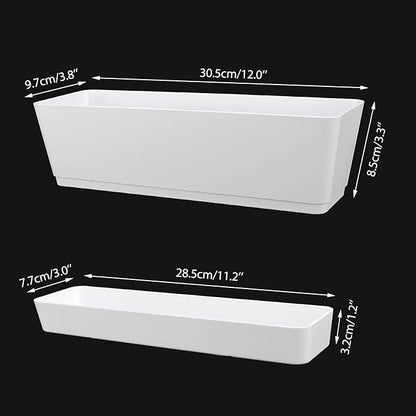 GREANER Window Boxes, 3 Pack 12x3.8 Inch Mixed Color Rectangle Herb Planters with Tray, Indoor Succulent Cactus Plastic Saucer Pot for Windowsill, Balcony, Office, Outdoor Garden (Black, White, Beige)