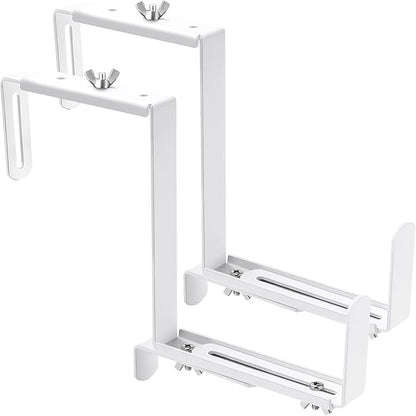 Planter Box Brackets, Adjustable Flower Box Brackets for Deck Railing, 2 Pack No Drill Window Box Bracket for Outdoor Planters-White