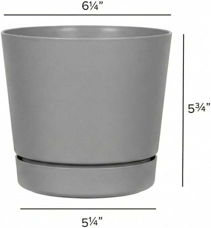 Root & Vessel Majestic Full Depth Round Cylinder Pot, Glossy Gray, 6-Inch (10060)