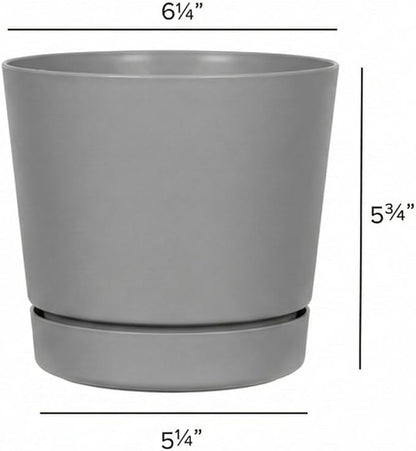 Root & Vessel Majestic Full Depth Round Cylinder Pot, Glossy Gray, 6-Inch (10060)