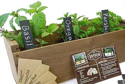 Premium Natural Slate Plant Markers - Set of 5 Stakes - Comes with Chalk Pen - Dryden Trading Co. - Dark Garden Labeling Herb Tags