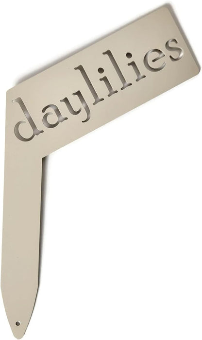 Planter Size Small Metal Garden Plant Vegetable Flower or Herb Markers 13.5 Inches Tall (daylilies, Cream)