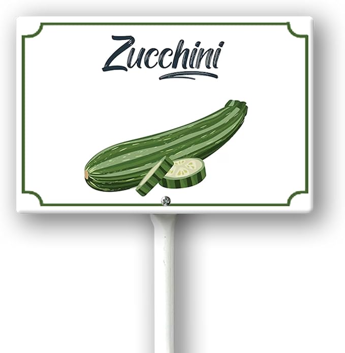 Boylee 8x12inch Aluminum Garden Signs for Vegetables, Flowers & Herbs - Modern, Weatherproof, Easy to Install - Zucchini Garden Signs with Stake
