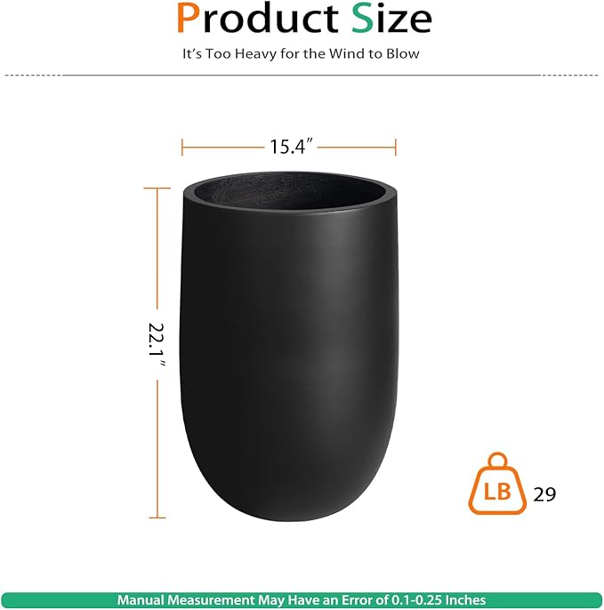 Concrete Planter Outdoor Indoor, Large Tall Cement Plant Pots for Trees Flowers (Black, 22 inch)