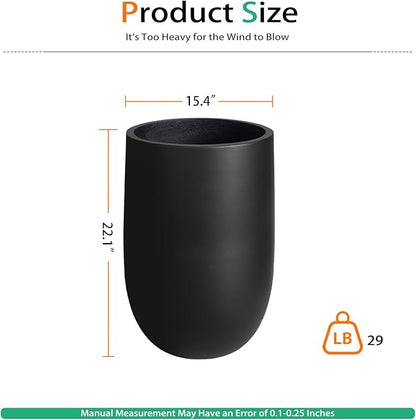 Concrete Planter Outdoor Indoor, Large Tall Cement Plant Pots for Trees Flowers (Black, 22 inch)