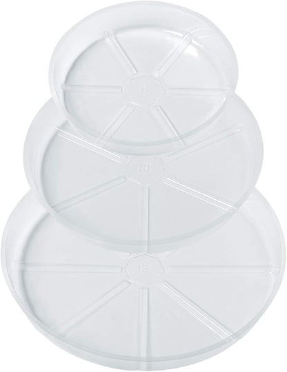 Idyllize 15 Pack, Assorted Sizes 6 8 10 Inch Clear Plastic Plant Saucer Drip Trays for pots, 5 Pieces of Each Size (Assorted Sizes 6'', 8'', 10'')