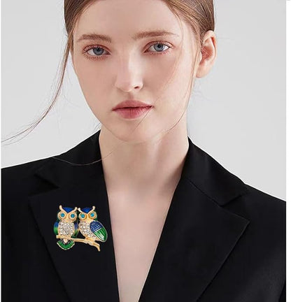 Rhinestone Owl Brooch Pin for Women Cute Big Cartoon Cat Eye Stone Owl Bird Brooch Unique Double Owl Brooch Pin Clothes Bag Hat Dress Jewelry