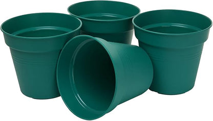 Mintra Home Garden Pots 4pk - Flowers, Herbs, Plants, Indoor, Outdoor, Colorful, Wholesale, Bulk (Forest Green, 15cm Diameter (5.9in))