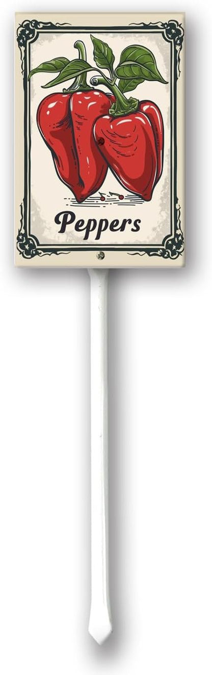 Uptell Vegetable Garden Peppers Yard Sign Label With Stake Plant Markers For Outdoor Plants Waterproof 8x12inch Nursery Garden Outdoor Sign
