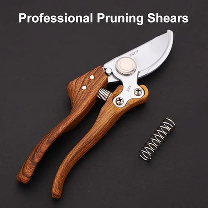 Garden Pruners, Heavy Duty Garden Clippers, Pruning Shears with Adjustable Thumb Lock, Hand Gardening Tools Pruners, High Carbon Steel Sharp Gardening Scissors (wood grain)