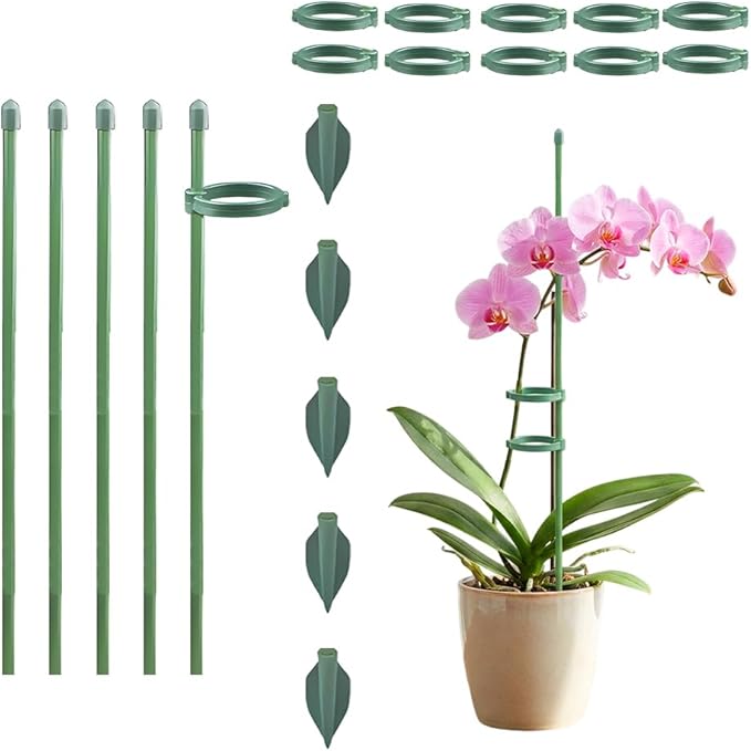 Extendable Plant Stakes, 17 Inch Plant Support Stakes with Clips, Sturdy Plant Stakes for Indoor Outdoor,Garden Sticks for Tomato,Orchid,Climbing Plants (30cm, 5Pcs)