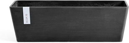 Ecopots Bruges Durable Modern Rectangular Indoor/Outdoor Recycled-Based Composite Flower Pot Planter, Dark Grey, 21.5"