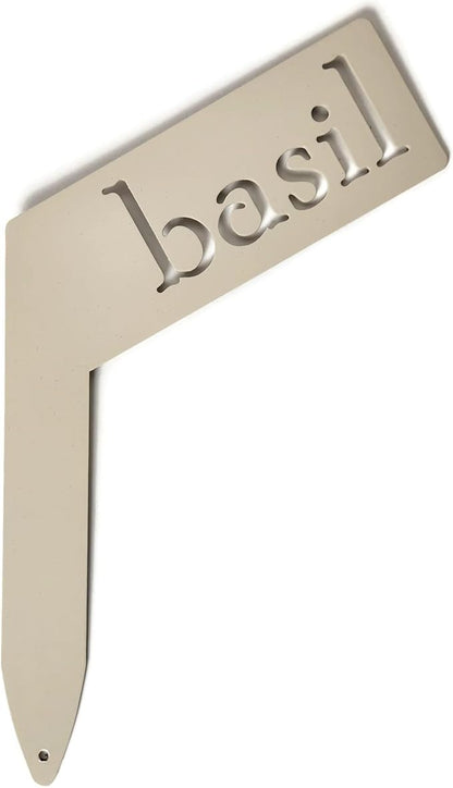 Planter Size Small Metal Garden Plant Vegetable Flower or Herb Markers 13.5 Inches Tall (basil, Cream)