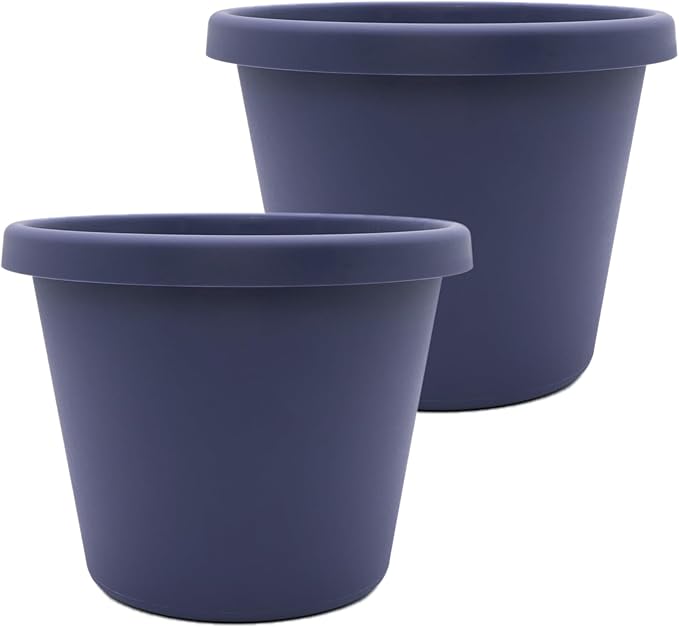 The HC Companies 20 Inch Prima Round Planter Pots w/Drainage Holes & Rolled Rim, Lightweight UV-Resistant Plastic Indoor & Outdoor Planters, 2-Pack Flower Pots for Garden & Home Decor, Twilight Blue