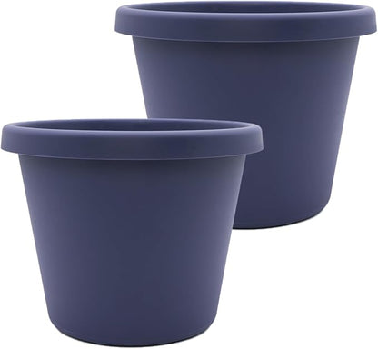The HC Companies 20 Inch Prima Round Planter Pots w/Drainage Holes & Rolled Rim, Lightweight UV-Resistant Plastic Indoor & Outdoor Planters, 2-Pack Flower Pots for Garden & Home Decor, Twilight Blue