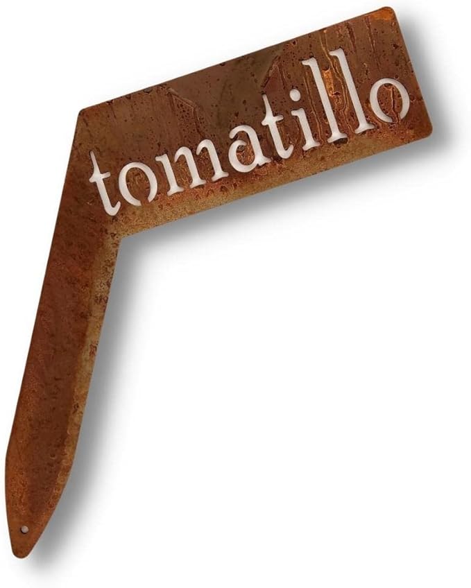 Planter Size Small Metal Garden Plant Vegetable Flower or Herb Markers 13.5 Inches Tall (tomatillo, Naturally Rusted)