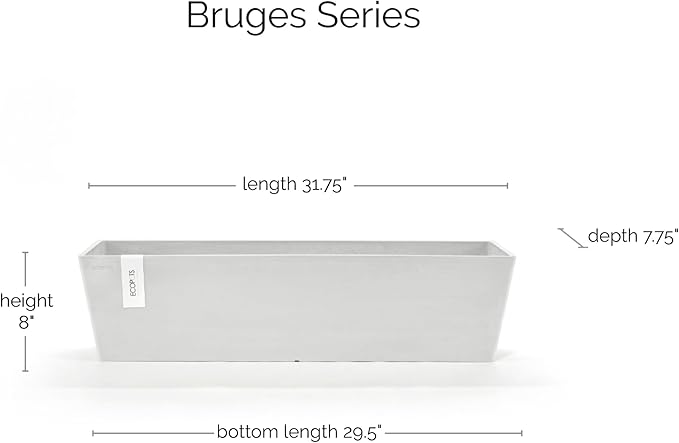 Ecopots Bruges Durable Modern Rectangular Indoor/Outdoor Recycled-Based Composite Flower Pot Planter, Pure White, 31.5"