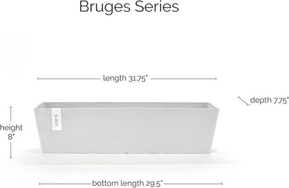 Ecopots Bruges Durable Modern Rectangular Indoor/Outdoor Recycled-Based Composite Flower Pot Planter, Pure White, 31.5"