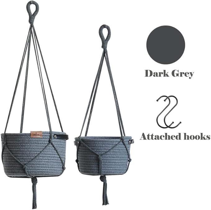 2Pack Hanging Flower Pots Plant Hangers,Wedding Party Birthday Gift Storage Baskets Home Garden Hanging Planter, Waterproof Lining Hydroponic Plant Pot-Dark Grey