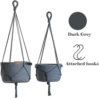 2Pack Hanging Flower Pots Plant Hangers,Wedding Party Birthday Gift Storage Baskets Home Garden Hanging Planter, Waterproof Lining Hydroponic Plant Pot-Dark Grey