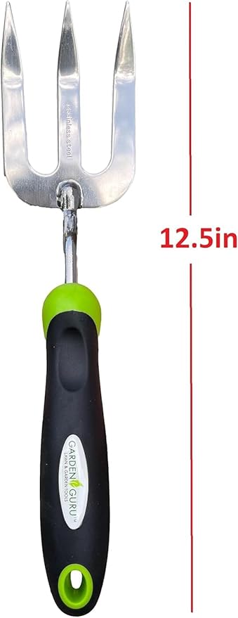 Garden Guru Stainless Steel Hand Weeder Fork Tool – Rust Resistant Stainless Steel – Ergonomic Handle – Great for Planting, Spreading Mulch, Weeding, Loosening & Transplanting Soil