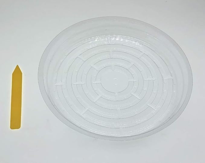HORTIPOTS 10 Inch Pot Saucer, Potted Clear Saucer Pack of 10 for Plants in Grow Bags and Fabric Pots with 10 pcs Plant Labels (Pack of 10)
