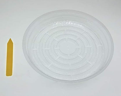 HORTIPOTS 10 Inch Pot Saucer, Potted Clear Saucer Pack of 10 for Plants in Grow Bags and Fabric Pots with 10 pcs Plant Labels (Pack of 10)