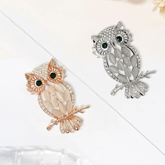 Rhinestone Owl Brooch Pin for Women Cute Big Cartoon Cat Eye Stone Owl Bird Brooch Unique Double Owl Brooch Pin Clothes Bag Hat Dress Jewelry