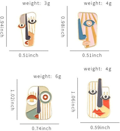4Pcs Art Mask Enamel Pin Brooch Individual Metal Badge Lapel Pin Abstract Face Mask Pin Set Collar Pin Fashion Jewelry Clothes Bag Accessories