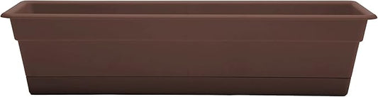 Bloem Dura Cotta Window Box Planter: 24" - Chocolate - with Tray, Weatherproof Resin Box, Removable Tray for Indoor & Outdoor Use, Gardening, 3 Gallon Capacity