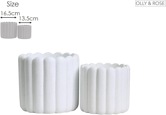 Olly & Rose Vertical Striped Ribbed Plant Pots - Charcoal Speckled White Planters - 6.5" and 5.3" Diameter Flower Pots for Indoors and Outdoors (White Ribbed)