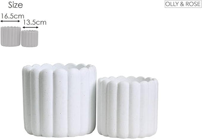Olly & Rose Vertical Striped Ribbed Plant Pots - Charcoal Speckled White Planters - 6.5" and 5.3" Diameter Flower Pots for Indoors and Outdoors (White Ribbed)
