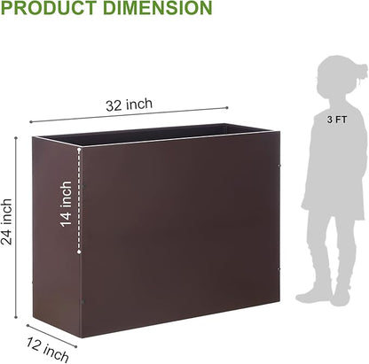 BAYN Metal Rectangular Planter Box Tall Planters for Outdoor Plants Modern Heavy Duty with Drainage Holes for Outside Indoor Patio Deck - Brown, 32”x 12”x 24”