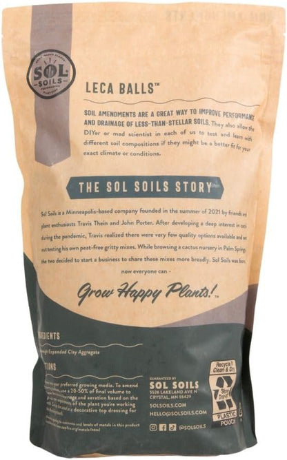 Sol Soils LECA Balls - Lightweight & 100% Natural Hydroponic Clay Pebbles for Plants - Soil Amendments to Improve Drainage, Aeration, and Support Healthy Root Growth - 2 Quarts