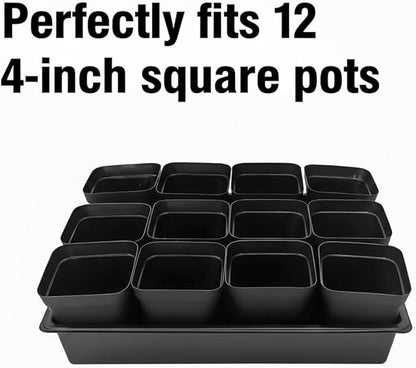 Seed Starter Tray, 10 Packs Plant Tray, Durable Plastic Growing Trays, Stackable Seedling Starter Trays Perfect for Indoor, Outdoor, Greenhouses, 16.5" L x 13.2" W x 2.8" H - Black