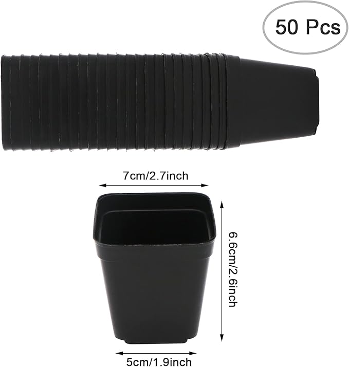 50 PCS Pastic Nursery Pots 2.7Inch Square Plant Pot Thick Balck Starter Container for Starting Seedlings or Succulents (2.7 Inch)
