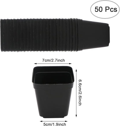 50 PCS Pastic Nursery Pots 2.7Inch Square Plant Pot Thick Balck Starter Container for Starting Seedlings or Succulents (2.7 Inch)