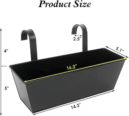 3 Pcs Large Hanging Flower Pots for Railing Or Fence 16 Inch Railing Planter Box for Any Balcony, Porch or Deck Countryside Style Window Planter Boxes Are Perfect to Herbs & Flowers for Garden (Black)
