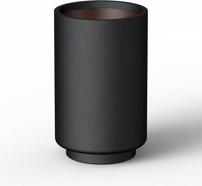 Kante 20.1 Inch Tall Concrete Planter, Round Pedestal Design Garden Pot for Indoor Outdoor Plants, Modern Garden Pot with Drainage Hole, Black Finish with Painted Interior