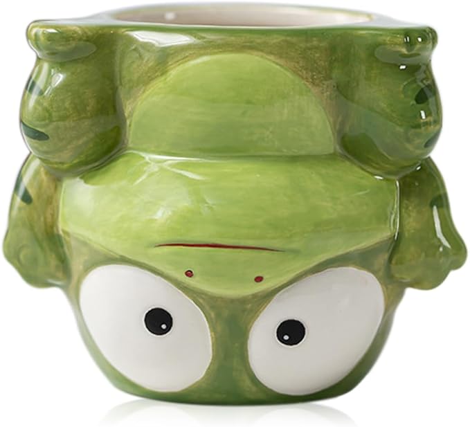 DIYOMR Cute Animal Planter Upside Down Ceramic Cartoon Succulent Pot Animals Shaped Small Flowerpot for Kid's Room Decoration Desktop Planting Ideas Creative Pen Holder - Plants Not Included (Frog)