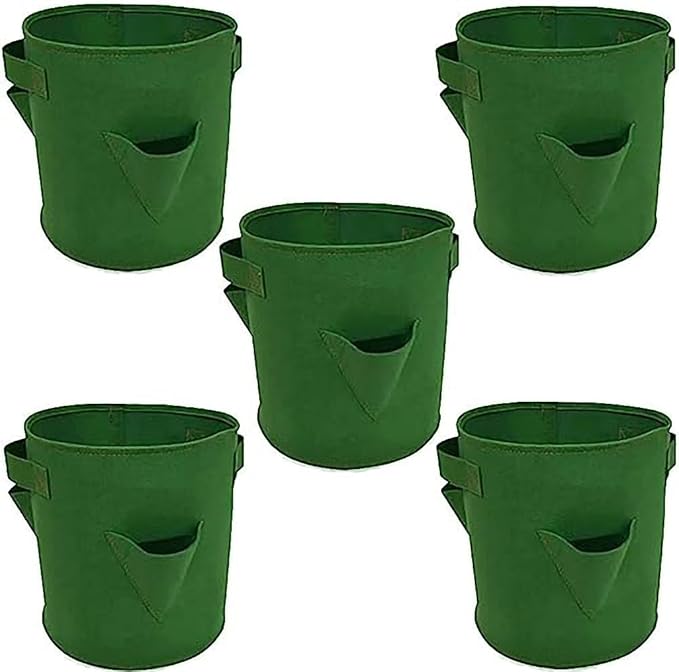 Ulalaza 5PCS Potato Grow Bags with Flap Plant Grow Bags Fabric Multi Ribbon Potato Bag Tomato Vegetable Growth Non-Woven Felt Planting Bag Transparent