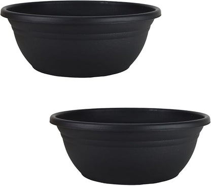 The HC Companies Mojave Garden Bowl Planter for Flowers - Shallow Planter with Drainage - Round Succulent Planter Pot for Indoors and Outdoors (12" Black, Pack of 2)