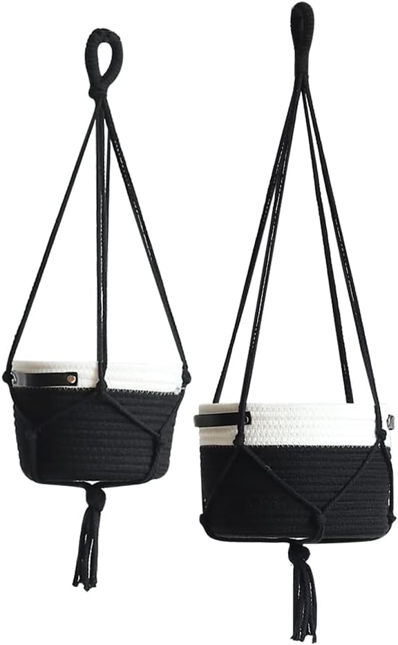 2Pack Hanging Flower Pots Plant Hangers,Wedding Party Birthday Gift Storage Baskets Home Garden Hanging Planter, Waterproof Lining Hydroponic Plant Pot-Black