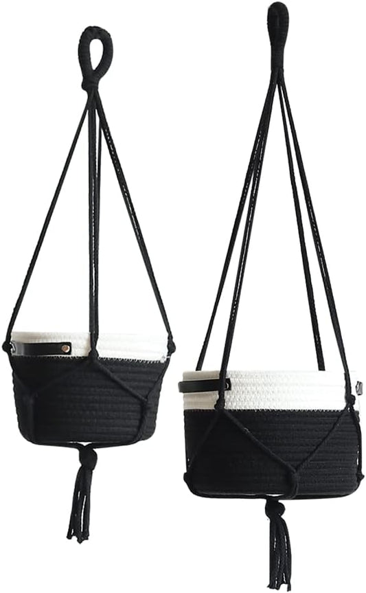 2Pack Hanging Flower Pots Plant Hangers,Wedding Party Birthday Gift Storage Baskets Home Garden Hanging Planter, Waterproof Lining Hydroponic Plant Pot-Black